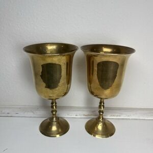Vintage Solid Brass Wine Goblets Set of 2 5"‎ Made in India MCM 1970s